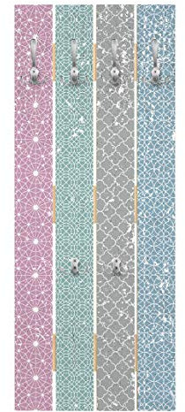 Bilderwelten Wandgarderobe Holz - Shabby Pattern Pastell - Haken Chrom - Hoch 100 x 40cm