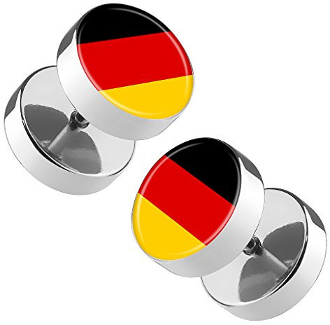 Piersando Ohrringe Fake Ohr Plug Flesh Tunnel Piercing Ohrstecker Stecker Stab Runde Platte Fussball EM & WM Länderflagge Fanartikel Land Flagge Deutschland