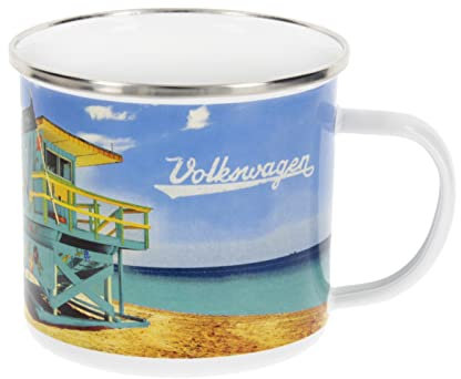 BRISA VW Collection - Volkswagen Große Emaille Kaffee-Tee-Tasse-Becher-Haferl für Camping & Outdoor T1 Bus (500 ml/Beach Life/Bunt)