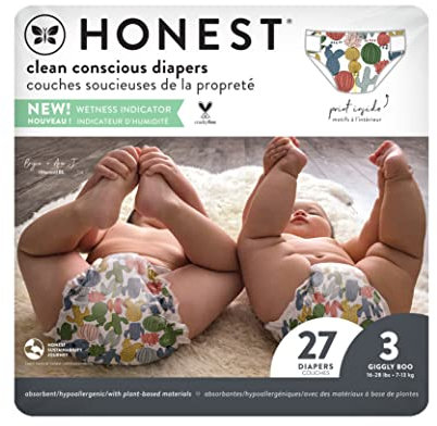 The Honest Company – umweltfreundliche und hochwertige Einwegwindeln, Pandas, Größe 3 (7,3–12,7 kg), 27 Stück
