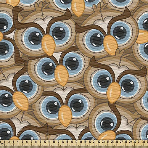 ABAKUHAUS Eule Gewebe als Meterware, Cartoon Vogeltier Design, Schön Gewebten Stoff für Polster und Wohnaccessoires, 1M (148x100cm), Senf Braun