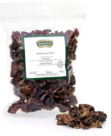Masterfeed Rinderlunge Würfel, Getrocknet, 100% Natürlich, Kauartikel für Hunde, 500 g
