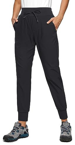 CRZ YOGA Damen Lässige Sporthose Tunnelzug Taille Jogger Pants Jogginghose Freizeithose mit Taschen - 70cm Schwarz 38