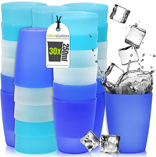 idea-station NEO Plastikbecher 30 x 250 ml - ice-edition - bruchsichere Trinkbecher Kinder - wiederverwendbare Becher aus Plastik - perfekt für Party, Outdoor, Camping
