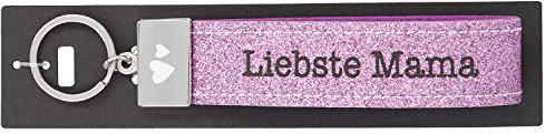 Depesche 4298-031 Schlaufen-Schlüsselanhänger aus Filz, mit graviertem Metallabschluss und kultigem Aufdruck, Liebste Mama, rosa, ca. 18,7 x 4,4 x 1 cm