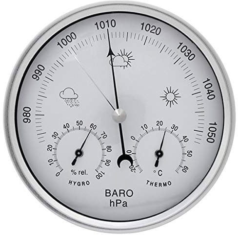 JAOK Analog Barometer with Thermometer Hygrometer, 3 in 1 Weather Station for Indoor and Outdoor,Sainless Steel Frame(Silver)