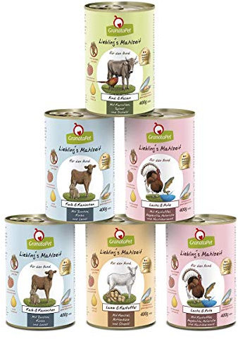 GranataPet Liebling's Mahlzeit Multipack 3, Nassfutter für Hunde im Probierpaket, Alleinfuttermittel ohne Getreide, Hundefutter mit hohem Fleischanteil & hochwertigen Ölen, 6 x 400 g