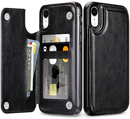 Coolden for iPhone XR Case with Card Holder Wallet Shockproof Case Cover Flip Folio Soft PU Leather Magnetic Closure Protective Case Cover for iPhone XR 6.1 inch (Black)