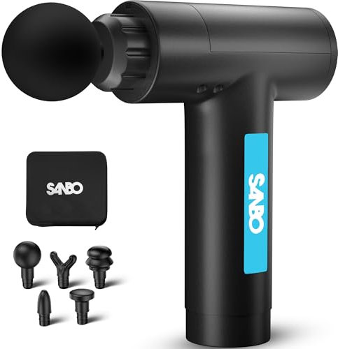 Sanbo Massagepistole Mini, Sport und Relaxmassagegerät, Inklusive Koffer, Massagepistole Schwarz/Blau, Fitness Massagegewehr, Deep Tissue Massage, Vatertag Geschenk (Prime)