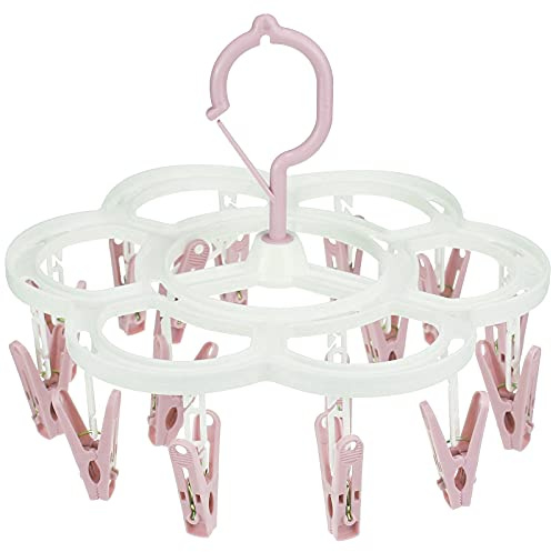 Clothespin Rack Laundry Drying Rack,Clothes Hangers with 16 Clips,Clip Hanger Drip Hanger for Drying Underwear,Baby Clothes,Socks,Bras,Towel,Pants,Hat,Scarf,Cloth Diapers,Gloves (Light Pink)
