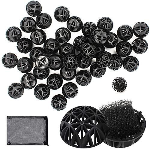 GIAK Bio Filterbälle Aquarium 100Stk Bio Balls Bio Kugeln Poröse für Filtration Reinigung Aquarium Teich Wasserfall brunnen,Filtermaterial für EX Außenfilter(mit Aquarium Filtertüten)