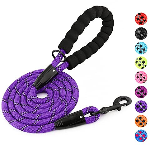 Plutus Pet Heavy Duty Rope Dog Lead With Comfortable Padded Handle, Reflective Strong Sturdy 120 150 180CM Dog Lead For Small Medium Large Dogs(6FT/180CM Violet)