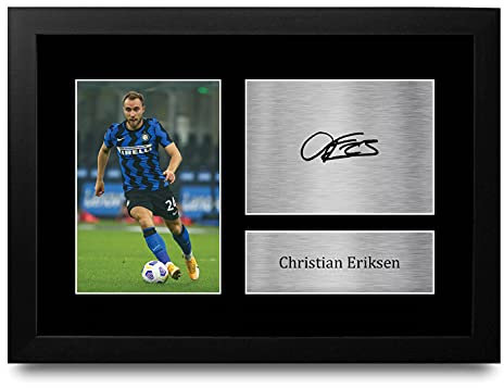 HWC Trading FR A4 Christian Eriksen Inter Milan Regali Stampati Autografo Firmato Foto Per Gli Appassionati Di Calcio E Sostenitori - A4 Framed