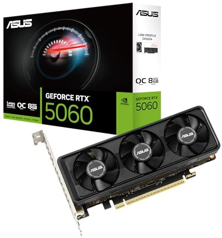 ASUS GeForce RTX 5060 LP BRK 8GB GDDR7 OC Edition Low Profile Gaming Grafikkarte (NVIDIA Blackwell Architektur FP4 und DLSS 4, PCIe 5.0, 2X HDMI 2.1, 1x DisplayPort 2.1a, RTX5060-O8G-LP-BRK)