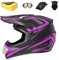 Ruiqieor Motorradhelm Motocross Helm Kinder Cross Helms Motorbike ATV MTB Freien Sport Motorcycle Helmet Set mit Handschuhen Brille,Black Purple,S:52-56cm