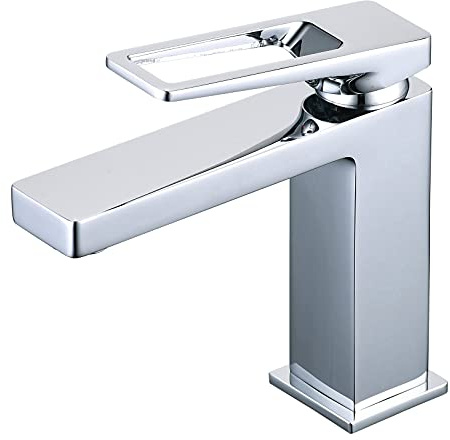 SHUNLI Chromé Mitigeur Lavabo Robinet de Salle de Bains,Robinet de lavabo Design Créatif Moderne,Monotrou Mousseur Robinetterie,Laiton Pure,Argent