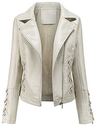 luohaibell Veste en Cuir Blazer Pour Femme Simili Cuir Biker Manteau Femme Grande Taille Croix Sangle Mode Zippé Biker Blouson Beige M