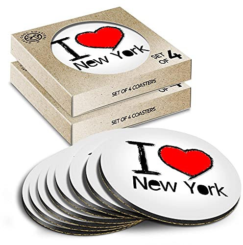 8 x Eco Boxed Cork Coasters - I Love New York NYC America USA Drink Cup Mug Glass Table Mat #7752