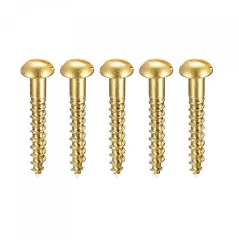 sourcing map Wood Screws M3 x 20mm Slotted Round Head Brass Self-Tapping Screw 100 Pcs