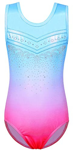 ZNYUNE Gymnastikanzug für Kinder, glitzernd, Farbverlauf, 3–14 Jahre, B254, Blau, Rosa, 8A