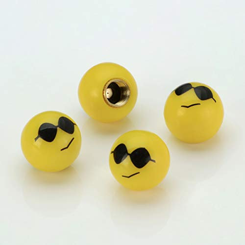 LST 4x Ventilkappen Reifenventil Kappen Smiley Sonnenbrille Gelb KFZ PKW LKW