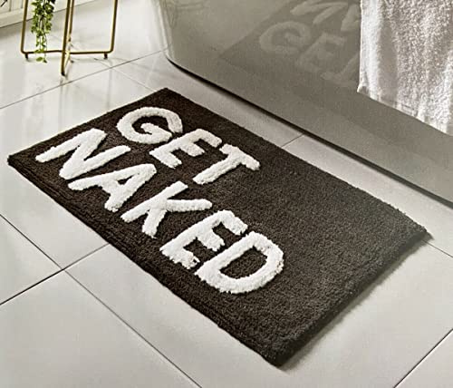 DEENZ GET NAKED Grey & White Bath Mat Backing Water Absorbent Bathroom Rug With Pop Up Get Naked Letters Super Soft & Non Slip (Grey)