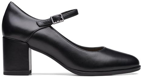 Clarks Women's Freva55 Strap Pump, Black Leather, 6.5 UK