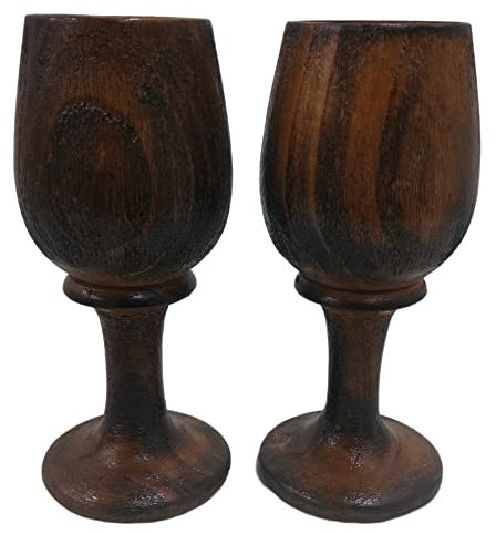 collectiblesBuy Vintage Holz Rustikaler Weinkelch Küchenzubehör für Getränke Champagner Whiskey Antik Braun Handarbeit Holz Kelch Trinken Wein Bier Ale Glas Trinkgeschirr Kelch 2er Set