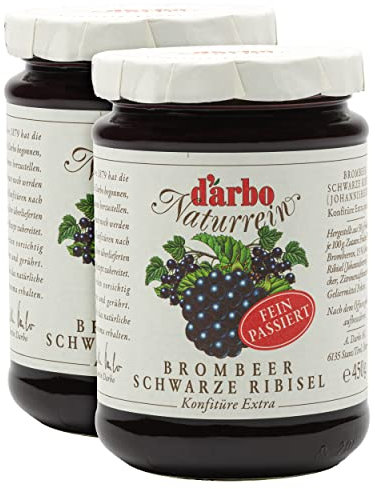 Food-United passierte KONFITÜRE EXTRA Brombeer schwarze Ribisel 6x 450g Glas von DARBO Naturrein Brombeerkonfitüre mit schwarzen Johannisbeeren passend für Frühstück Gebäck Füllungen (6)