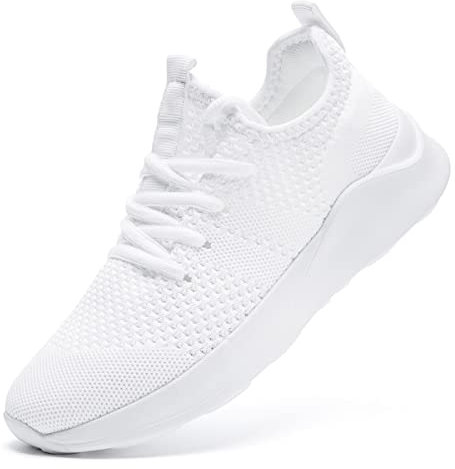 LANGFEUU Damen Sneaker Turnschuhe Sportschuhe Laufschuhe Tennisschuhe Outdoor Running Walkingschuhe Straßenlaufschuhe Rutschfest Atmungsaktiv Leichtgewichts Weiß 42 EU