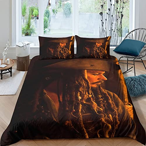 ELGISI Pirates of The Caribbean Movie Bettbezug Bettwäsche Set - Bettbezug Und Kissenbezug Mikrofaser 3D Digital Print Dreiteiliger Bettwäsche 3 Single Double(200x200cm)