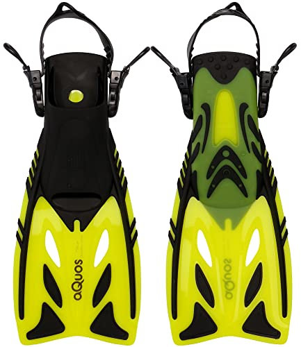 Aquos Kinder Flossen Pelican Taucherflossen verstellbar 27-31 32-37 mitwachsend (32-37, gelb)