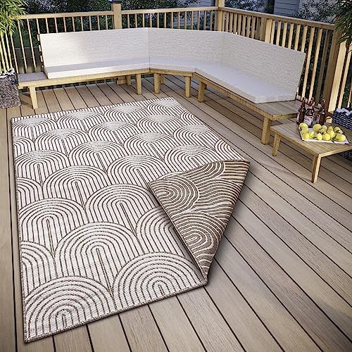 Hanse Home Pangli Outdoor Teppich Wetterfest – Wendeteppich Skandinavischer Boho Style Wasserfest Einfarbig Geometrisch 3D-Effekt für Garten, Balkon, Terrasse, Wohnzimmer – Linen, 240x330cm