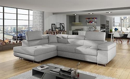 Froschkönig24 Anton I Ecksofa 275 x 202 cm Grau (Webstoff - Sawana), Ausführung:Links