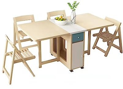 LSHTAR Juego de Mesa de Comedor de Hoja abatible, Mesa de Madera Plegable retráctil Multifuncional para la Familia, mesas de Cocina con 4 sillas Plegables