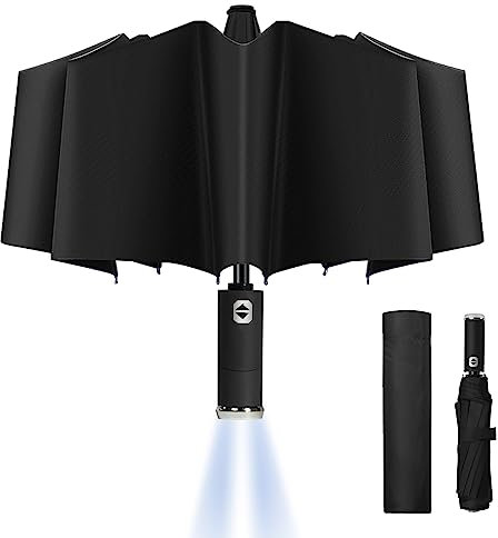 Vicloon Paraguas LED,Paraguas Plegable Automático con Diseño de Esqueleto Mejorado y 210T Negro Tela de Goma,10 Varillas Paraguas de sol Protección UV,Impermeable,de Secado Rápido