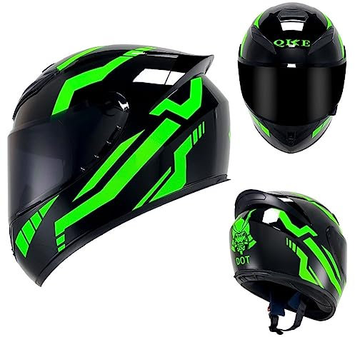 Motorrad Integralhelm DOT Motorrad Touristenhelme Vollvisierhelm Rollerhelm Sturzhelm für Männer & Frauen Tägliches Pendeln (Green,53~54cm S)