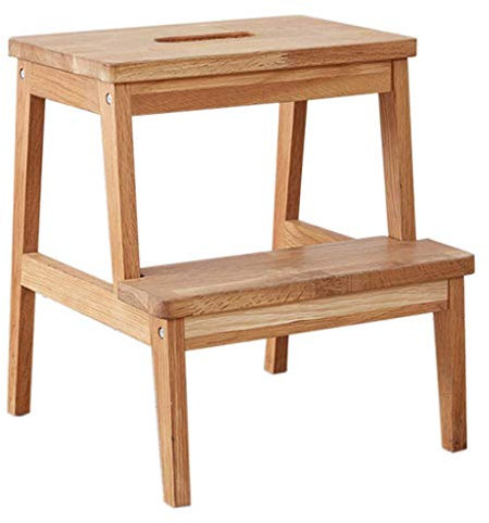 Startseite Tritthocker,Tritthocker | 2-Stufen-Leiter aus Eiche | rutschfest | Modischer Klappstuhl aus massivem Holz, multifunktional | Küche Schlafzimmer Garage | Einfach zu verstauen | 40×