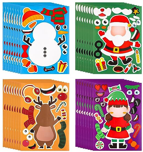 PEUTIER 32 Stück Sticker Weihnachten Kinder, Selbstklebende Weihnachts DIY Aufkleber Wasserfeste Scrapbooking Aufkleber für Weihnachtshandwerk Partygeschenke Urlaubsaufkleber