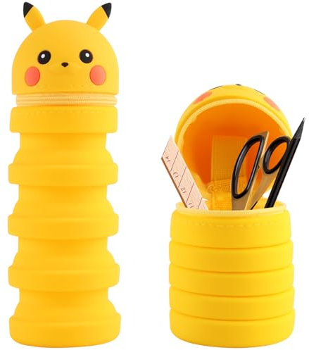 Darryy Federmäppchen Teleskopisch, Federmäppchen Cartoon Bleistifthalter, Mäppchen Cute, Bleistifthalter für Kinder, Aufbewahrung Schreibwaren, Kleine Kosmetiktasche Kinder (Gelb)