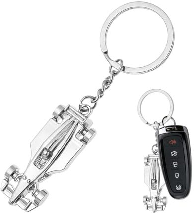 Sylvil Rennwagen Modell Schlüsselanhänger, F1 Rennauto Schlüsselanhänger Halter, Metall Modell Schlüsselanhänger Geschenk Schlüsselanhänger Autozubehör, silber, 4.21×1.25 inches