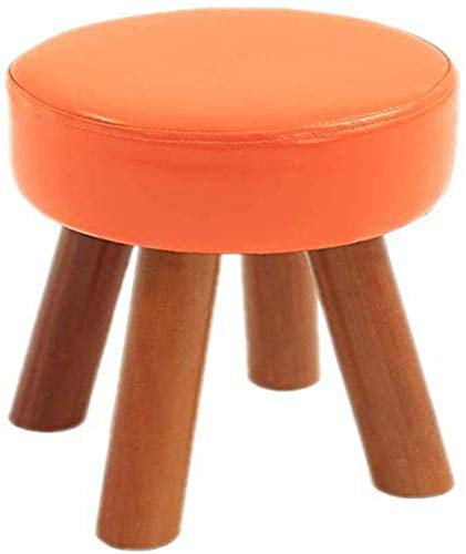 Fußhocker, Aufbewahrungshocker, runder Sitzhocker aus PU-Leder, Couch-Sitzhocker, Hocker für Zuhause, gepolstert (Farbe: Orange)