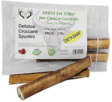 ARTISAN GIFT CO Nervo di bue per cani, nerbi di bue per cani: masticativi naturali a lunga durata - 2 un. (60 g, Nervi di bue 15cm.)