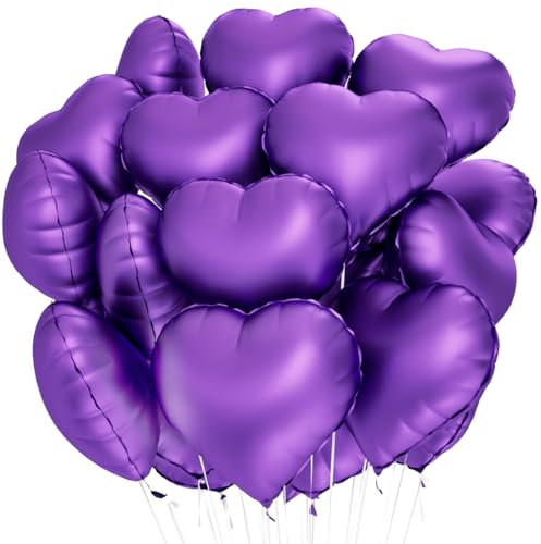 Herz Folienballon Lila 20 Stück,Herz Helium Luftballons,Heliumballon Herzen,Lila Herzluftballons,Herzform Folienluftballon Herzballons für Geburtstag Hochzeit Valentinstag