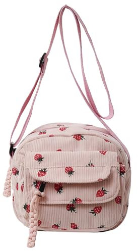 Süße Erdbeer-Geldbörse für Damen, Erdbeer-Tasche, Cord, Crossbody-Tasche