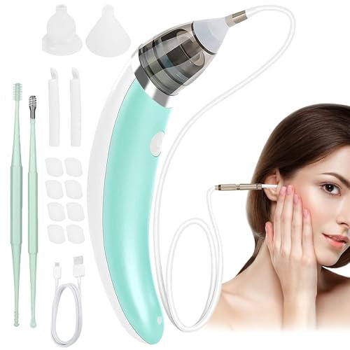 Aspirador de Cera Para Oídos, Aspirador de Oídos Eléctrico, limpiador de oídos, 5 Engranajes,Eliminación de Cera Para Oídos para limpieza Profunda, Adecuado para Niños y Adultos (Verde-1)