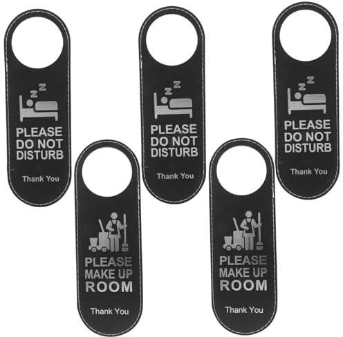 JECOMPRIS Set Di 5 Cartelli in Pelle Per Porte Di Hotel - Perfetti Per Privacy e Silenzio - Eleganti Indicatori Magnetici Per Uffici e Camere Nero