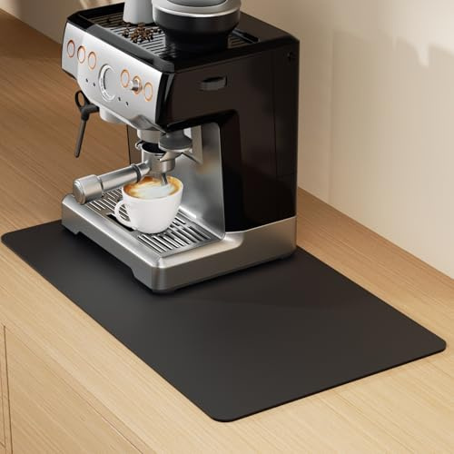 RILYSUN Kaffeematte mit verstecktem Gummi, Kaffeemaschine für Arbeitsplatten, saugfähige Abtropfmatte für Küchentheke. (schwarz, 30,5 x 40,60)