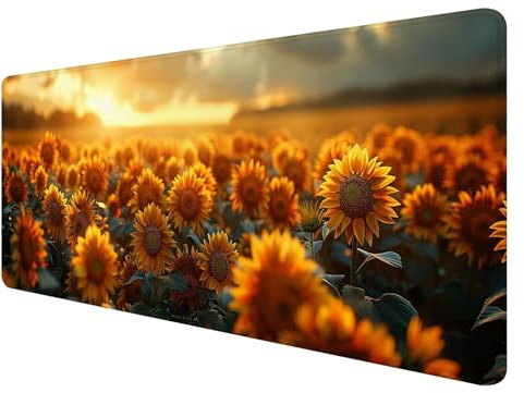 Gaming Mauspad XXL 900 x 400 mm, Orange Mauspad Groß mit Vernähten Kanten, Gaming Mousepad Sonnenblume mit Verbessert Präzision und Geschwindigkeit, Mousepad XXL Wasserdicht für Büro, Zimmer Deko Z-3