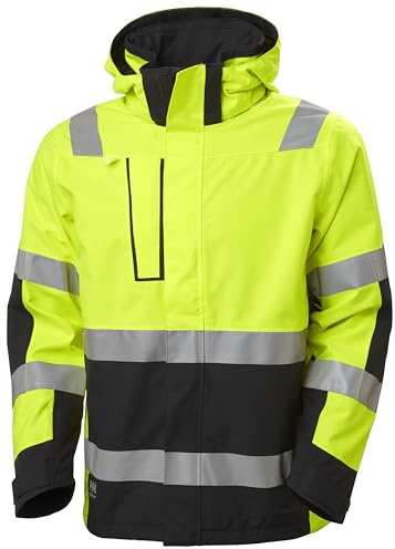 Helly-Hansen Herren Arbeitskleidung Alna 2.0 Shell Jacke - Wasserdicht, winddicht, atmungsaktiv, Sicherheitsjacke mit hoher Sichtbarkeit, Gelb / Ebenholz, M